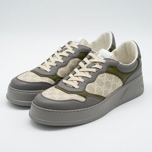 Size 14.5G 15 US Gucci GG Chunky B Sneakers Green Beige Grey GG Leather